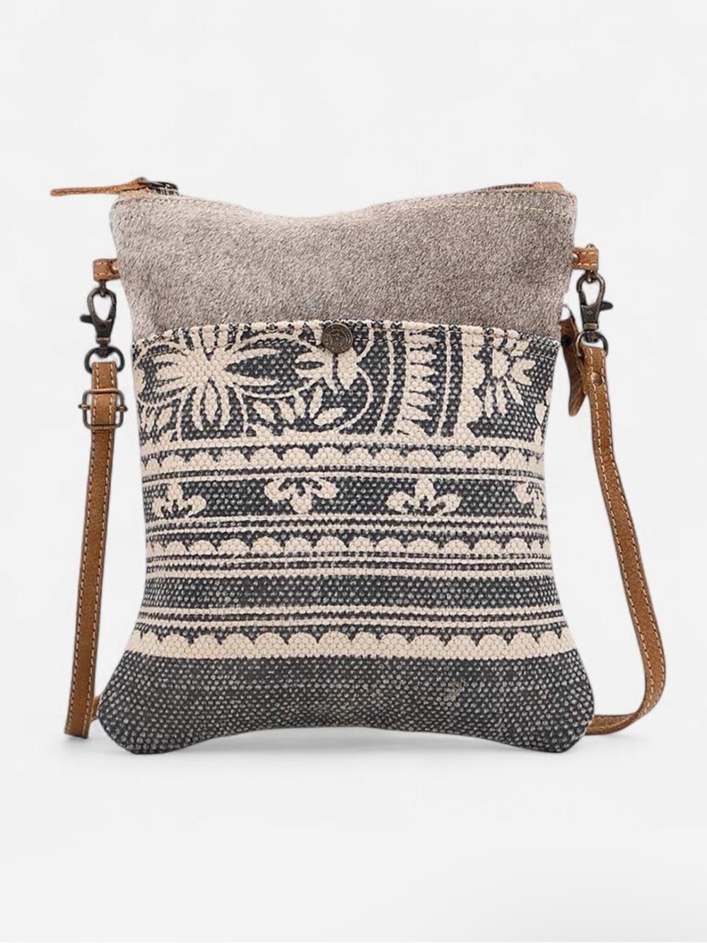 Myra Runner Upcycled Canvas & Cowhide Crossbody Bag